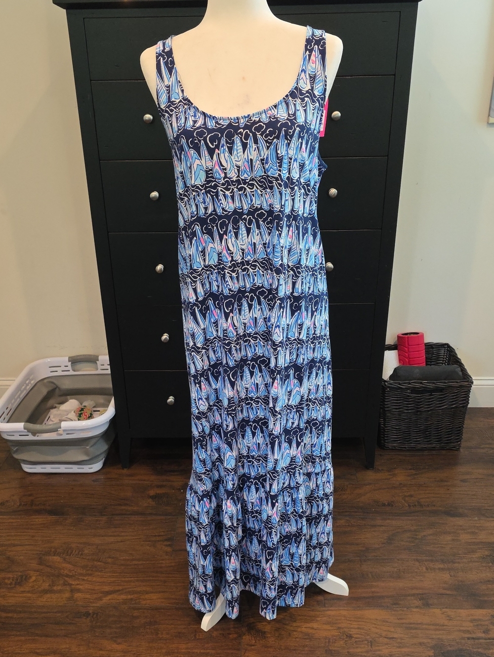 Lilly Pulitzer navy blue sail boats midi dress